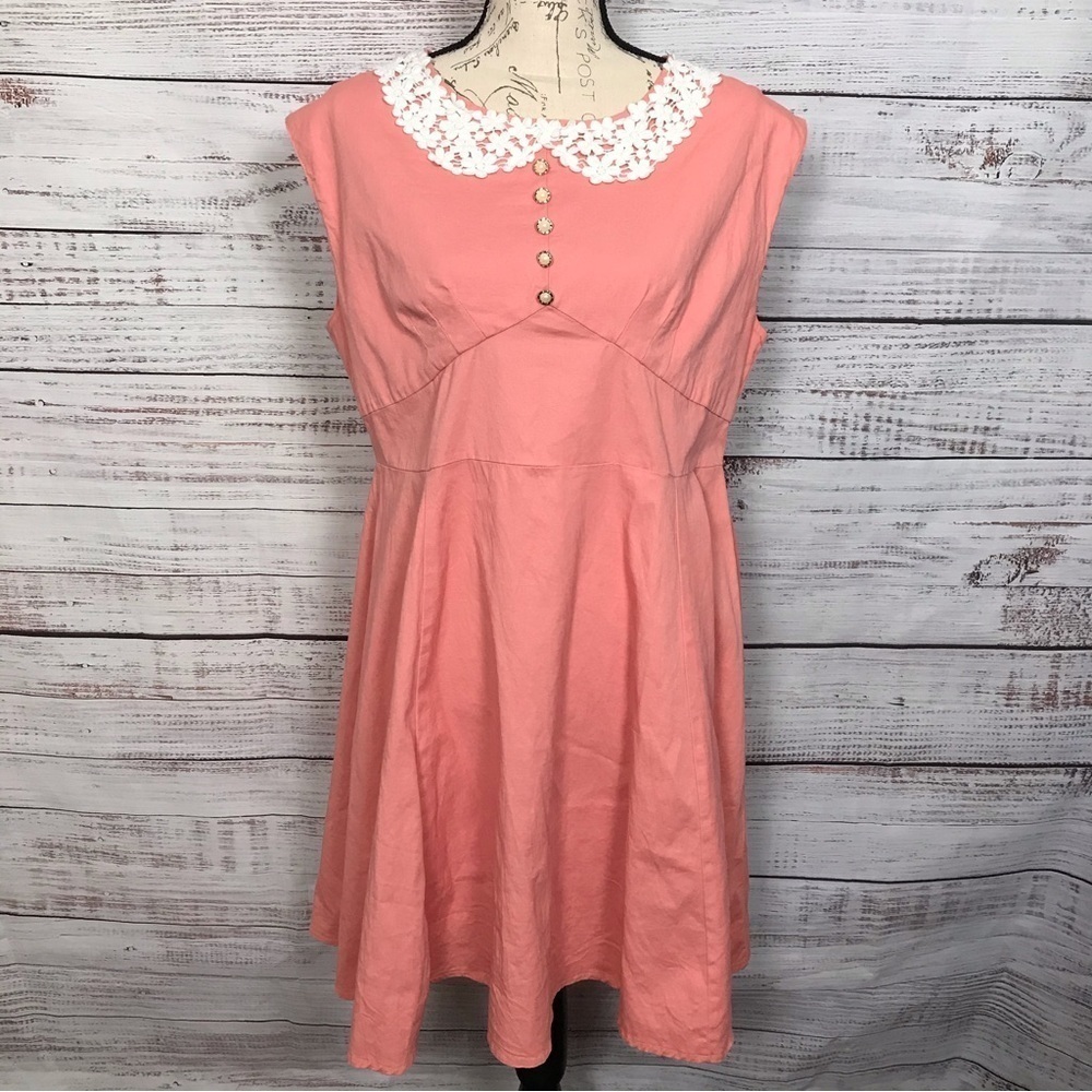 Acevog lace pink sleeveless‎ size xxl vintage look midi Dress